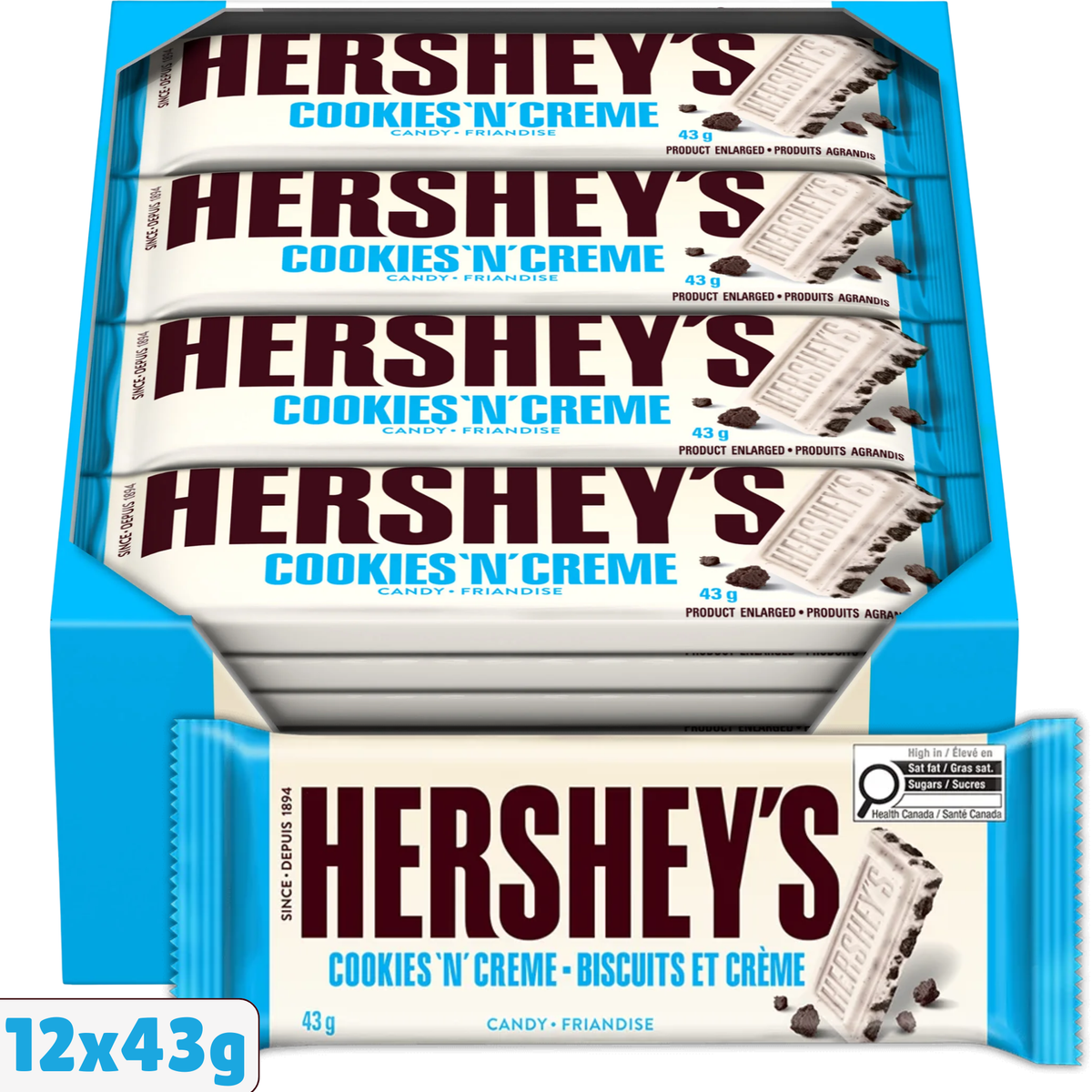 Hershey's Cookies 'N' Creme Bar — Pack of 12 × 43g