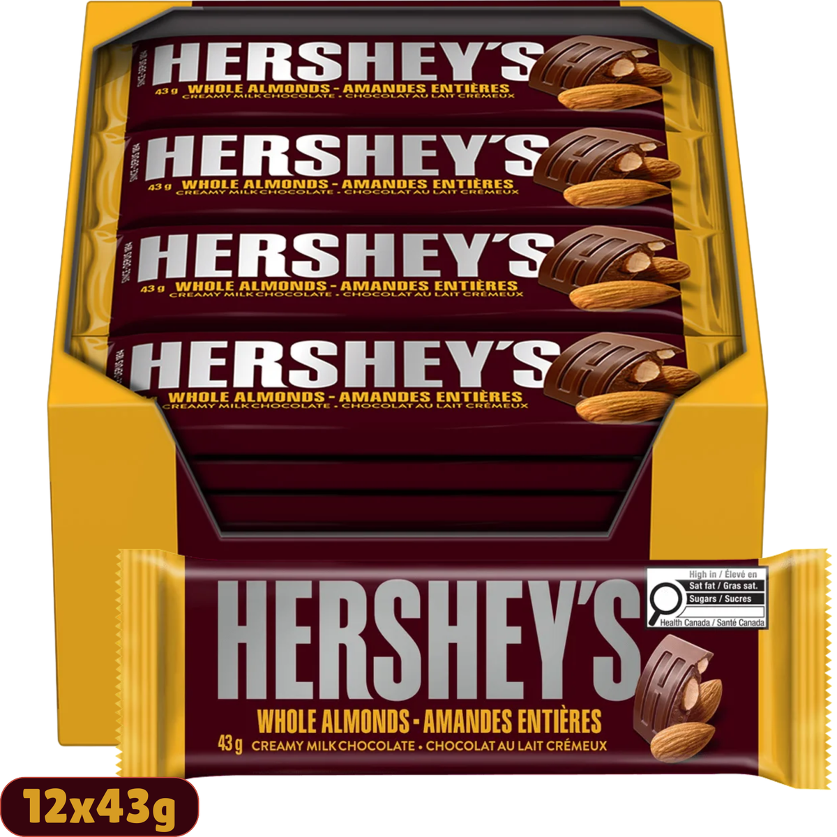 Hershey's Milk Chocolate with Almonds Bar — Pack of 12 × 43g
