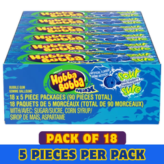 Hubba Bubba Sour Blue Raspberry Bubble Gum – 5 Pieces per Pack – Pack of 18
