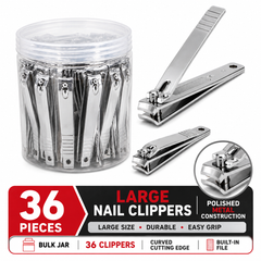 Stainless Steel Nail Clippers, Large Size (Jar of 36)