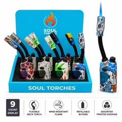 Soul Lighters Flexible-Neck Gooseneck Utility Lighter, 9 street-art designs, Pack of 9