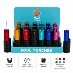 Soul Lighters Turbine-Fin Fluid-View Torch Lighter, 6 colours, Pack of 12