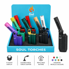 Soul Lighters Rotating-Nozzle Compact Torch Lighter, 6 colours, 9-count display