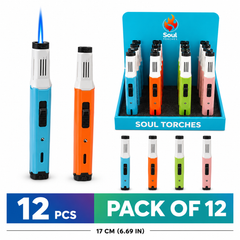 Soul Lighters Pen Hue Pop vape-pen style torch lighter, continuous flame, 4 colours, Pack of 12