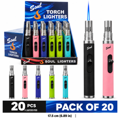 Soul Lighters Premium Steel-Nozzle Pen Torch Lighter, 5 colours, Pack of 20