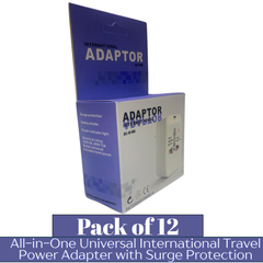 INTERNATIONAL All-iQn-One Universal Travel Power Adapter with Surge Protection – Worldwide Plug Converter for 150+ Countries | Pack of 12 | Item No. E-UA90144