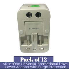 INTERNATIONAL All-iQn-One Universal Travel Power Adapter with Surge Protection – Worldwide Plug Converter for 150+ Countries | Pack of 12 | Item No. E-UA90144