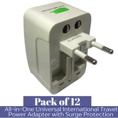 INTERNATIONAL All-iQn-One Universal Travel Power Adapter with Surge Protection – Worldwide Plug Converter for 150+ Countries | Pack of 12 | Item No. E-UA90144