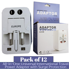 INTERNATIONAL All-iQn-One Universal Travel Power Adapter with Surge Protection – Worldwide Plug Converter for 150+ Countries | Pack of 12 | Item No. E-UA90144