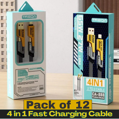 Packaging of TREQA 4-in-1 fast charging cable with a clear window showing the cable inside.