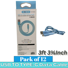 THUNDER BAY USB to Type-C Fast Charging Data Cable – 3.4A Quick Charge, 1m (3ft) Premium Silicone Wire | Pack of 12 | Item No. E-90135