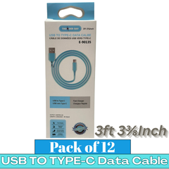 THUNDER BAY USB to Type-C Fast Charging Data Cable – 3.4A Quick Charge, 1m (3ft) Premium Silicone Wire | Pack of 12 | Item No. E-90135