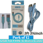 THUNDER BAY USB to Type-C Fast Charging Data Cable – 3.4A Quick Charge, 1m (3ft) Premium Silicone Wire | Pack of 12 | Item No. E-90135