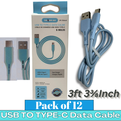 THUNDER BAY USB to Type-C Fast Charging Data Cable – 3.4A Quick Charge, 1m (3ft) Premium Silicone Wire | Pack of 12 | Item No. E-90135