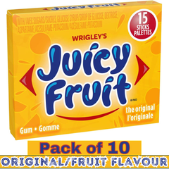 JUICY FRUIT Original Fruit Flavoured Chewing Gum – 15 Sticks per Pack – Pack of 10