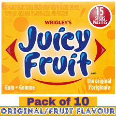 JUICY FRUIT Original Fruit Flavoured Chewing Gum – 15 Sticks per Pack – Pack of 10