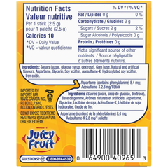 JUICY FRUIT Original Fruit Flavoured Chewing Gum – 15 Sticks per Pack – Pack of 10