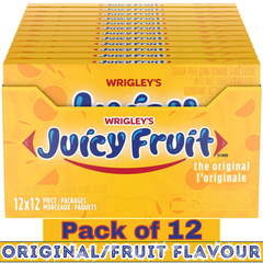 Juicy Fruit Original Fruit Flavoured Sugar-Free Chewing Gum – 12 Pieces per pack – Pack of 12