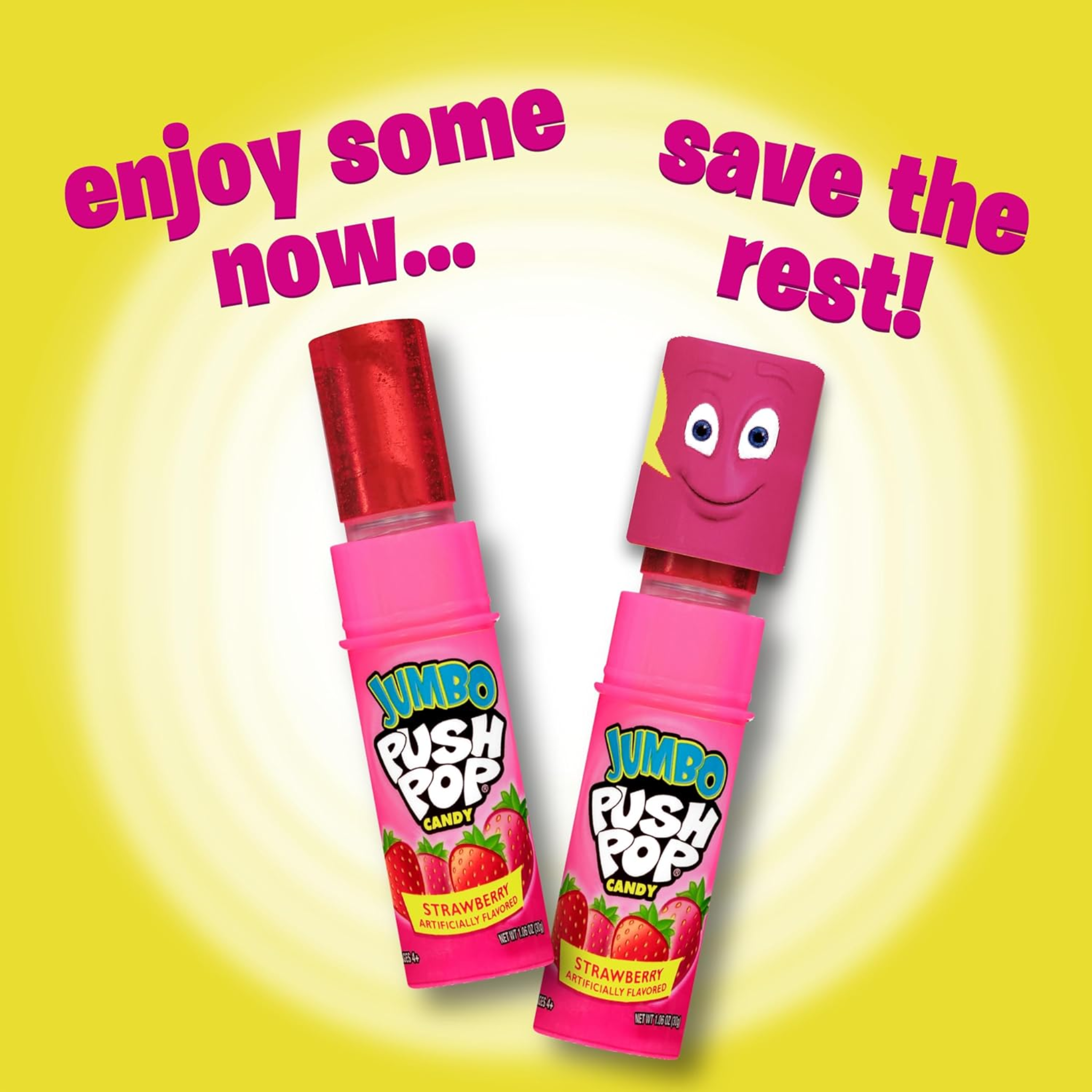Jumbo Push Pop Candy, 5 Flavours Twist Cap Lollipop, 30g, 18 Count Display Box