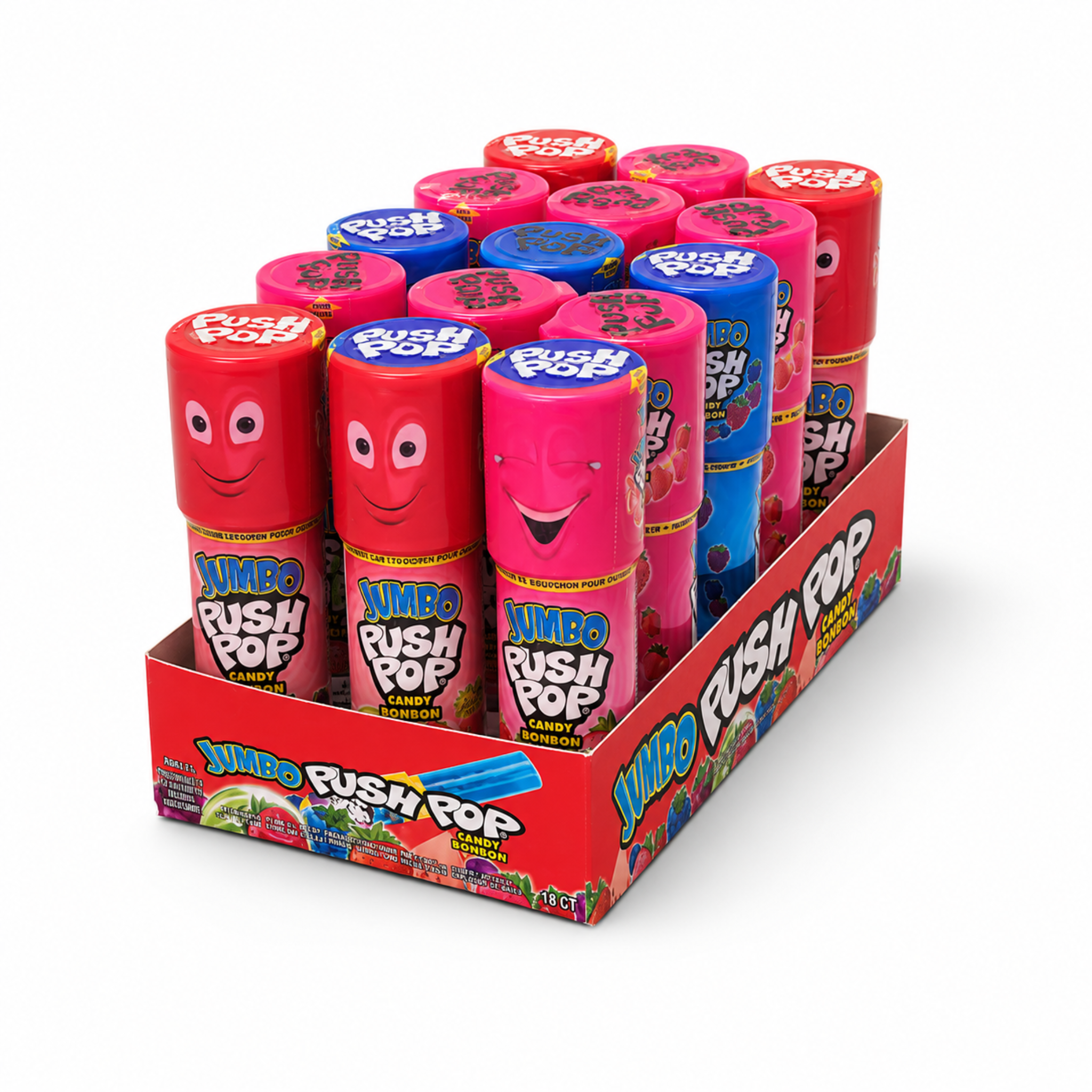 Jumbo Push Pop Candy, 5 Flavours Twist Cap Lollipop, 30g, 18 Count Display Box