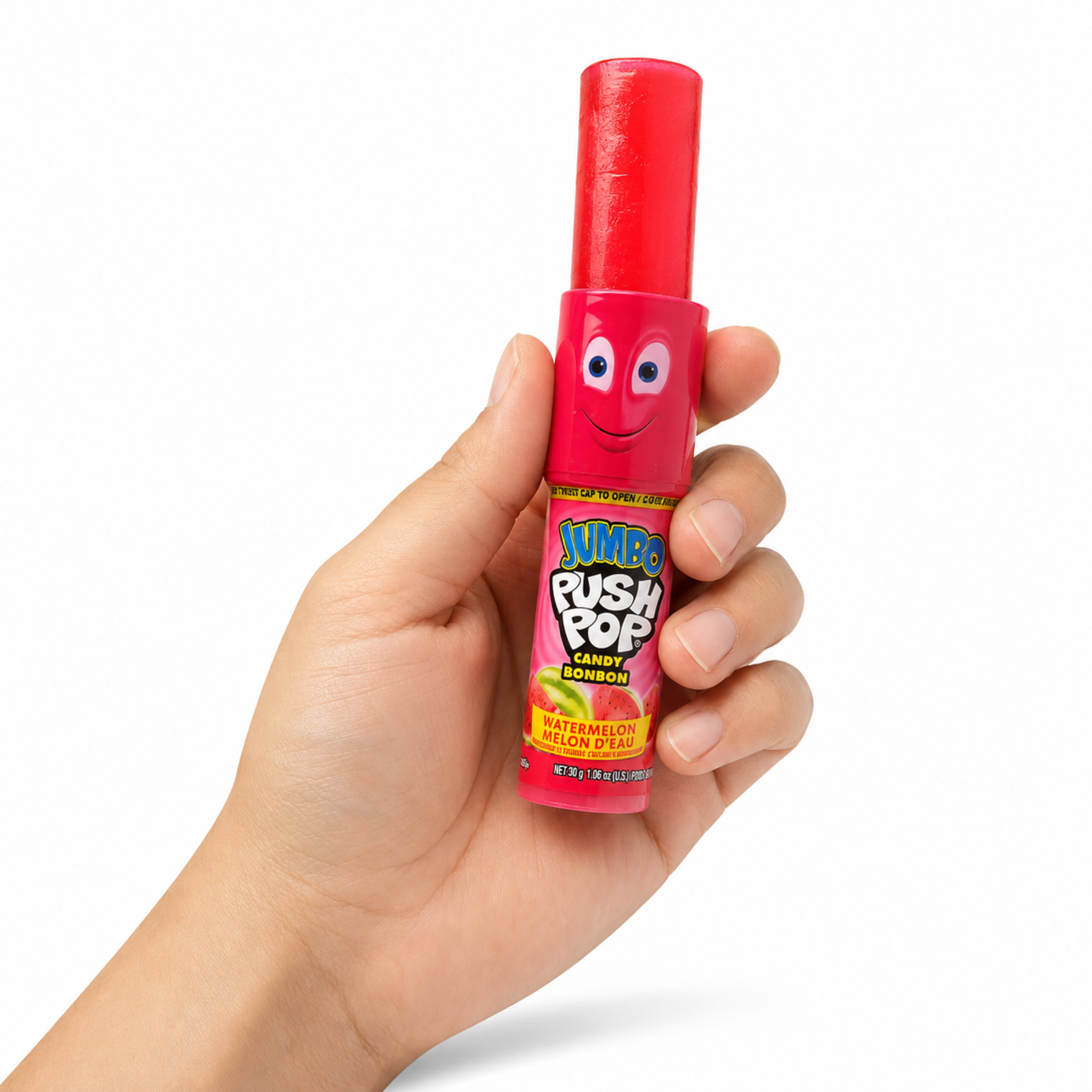 Jumbo Push Pop Candy, 5 Flavours Twist Cap Lollipop, 30g, 18 Count Display Box