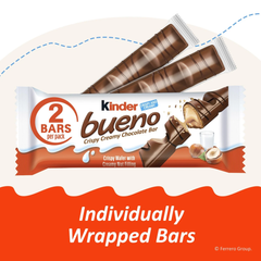 Kinder Bueno Milk Hazelnut Wafer Bars — Pack of 12 × 43g (2 Bars per pack)