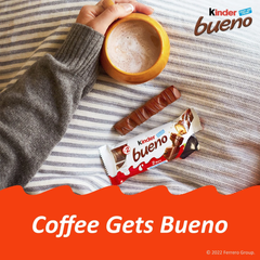 Kinder Bueno Milk Hazelnut Wafer Bars — Pack of 12 × 43g (2 Bars per pack)