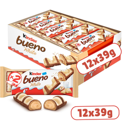 Kinder Bueno White Hazelnut Wafer Bars — Pack of 20 × 39g (2 Bars per pack)