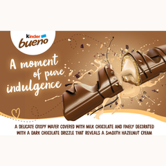 Kinder Bueno Milk Hazelnut Wafer Bars — Pack of 12 × 43g (2 Bars per pack)