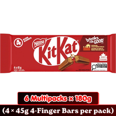 Kit Kat 4-Finger Milk Chocolate Wafer Bars — Pack of 6 × 180g Multipacks (4 × 45g Bars per pack)