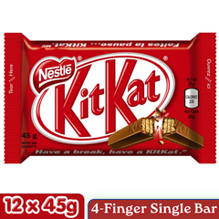 Kit Kat 4-Finger Single Milk Chocolate Wafer Bar — Pack of 12 × 45g