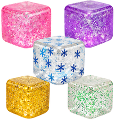 Krazy Ice Cube Glitter Squishy Stress Ball, Soft Stretch Fidget Toy, 12 Piece Display Box
