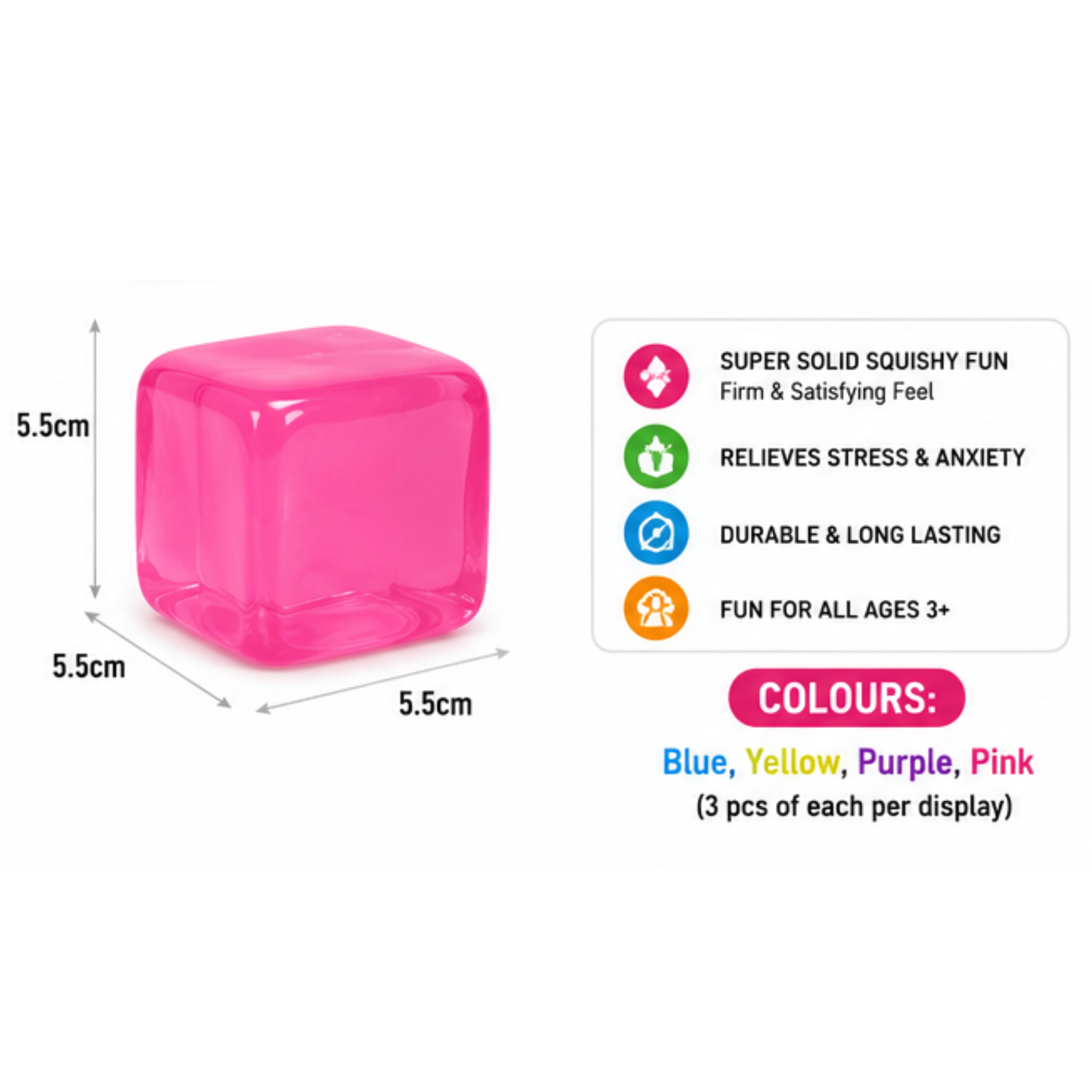 Krazy Ice Cube Solid Squishy Stress Ball, Soft Stretch Fidget Toy, 12 Piece Display Box