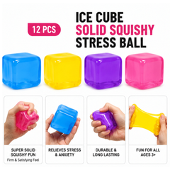 Krazy Ice Cube Solid Squishy Stress Ball, Soft Stretch Fidget Toy, 12 Piece Display Box
