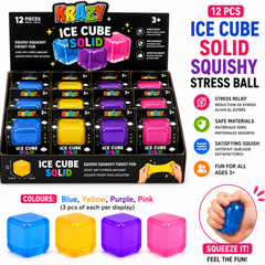 Krazy Ice Cube Solid Squishy Stress Ball, Soft Stretch Fidget Toy, 12 Piece Display Box