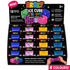 Krazy Ice Cube Tie-Dye Squishy Stress Ball, Marble Swirl Fidget Toy, 12 Piece Display Box