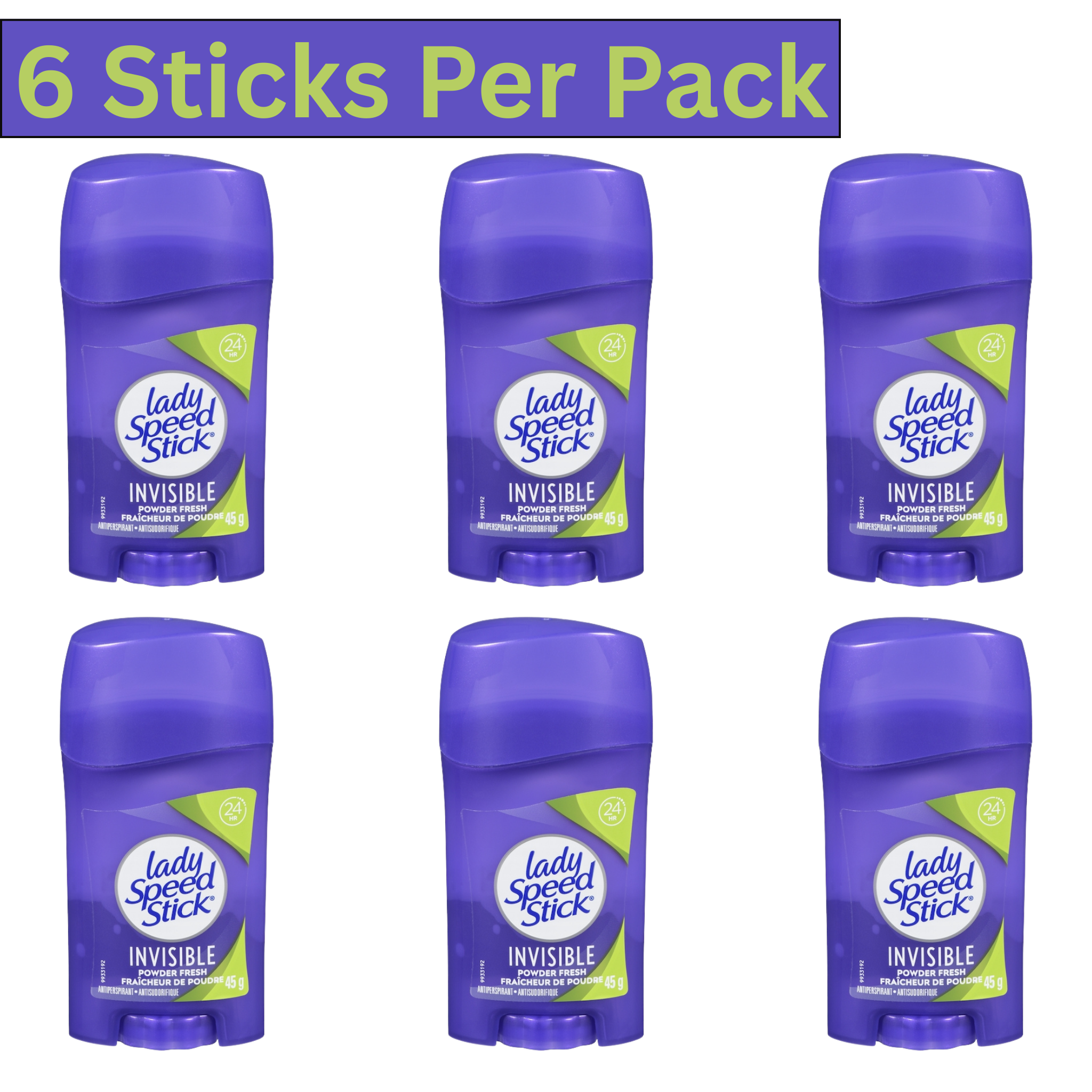 Lady Speed Stick Invisible Powder Fresh Antiperspirant Deodorant for Women 45g Stick Pack of 6