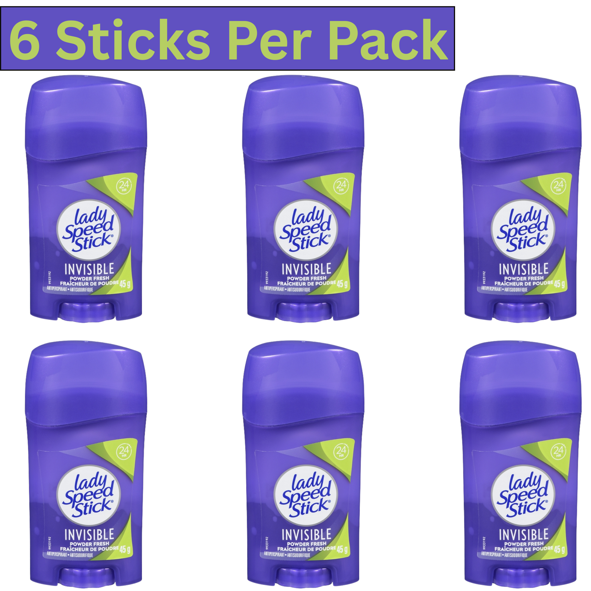 Lady Speed Stick Invisible Powder Fresh Antiperspirant Deodorant for Women 45g Stick Pack of 6