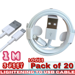 Lightning to USB-A Charging Cable – 3FT (1M) Fast Charge & Sync – Loose Pack of 20