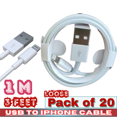 Lightning to USB-A Charging Cable – 3FT (1M) Fast Charge & Sync – Loose Pack of 20