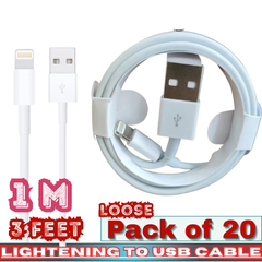Lightning to USB-A Charging Cable – 3FT (1M) Fast Charge & Sync – Loose Pack of 20
