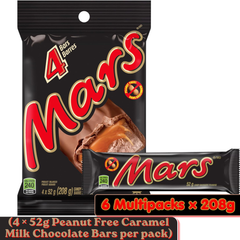 Mars Peanut Free Caramel Milk Chocolate Bars — Pack of 6 × 208g Multipacks (4 × 52g Bars per pack)
