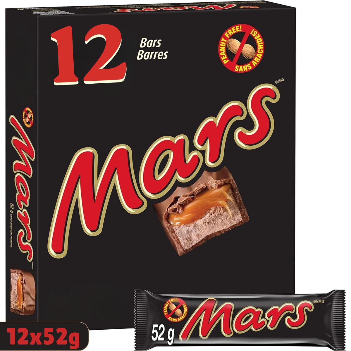 Mars Peanut Free Single Caramel Milk Chocolate Bar — Pack of 12 × 52g