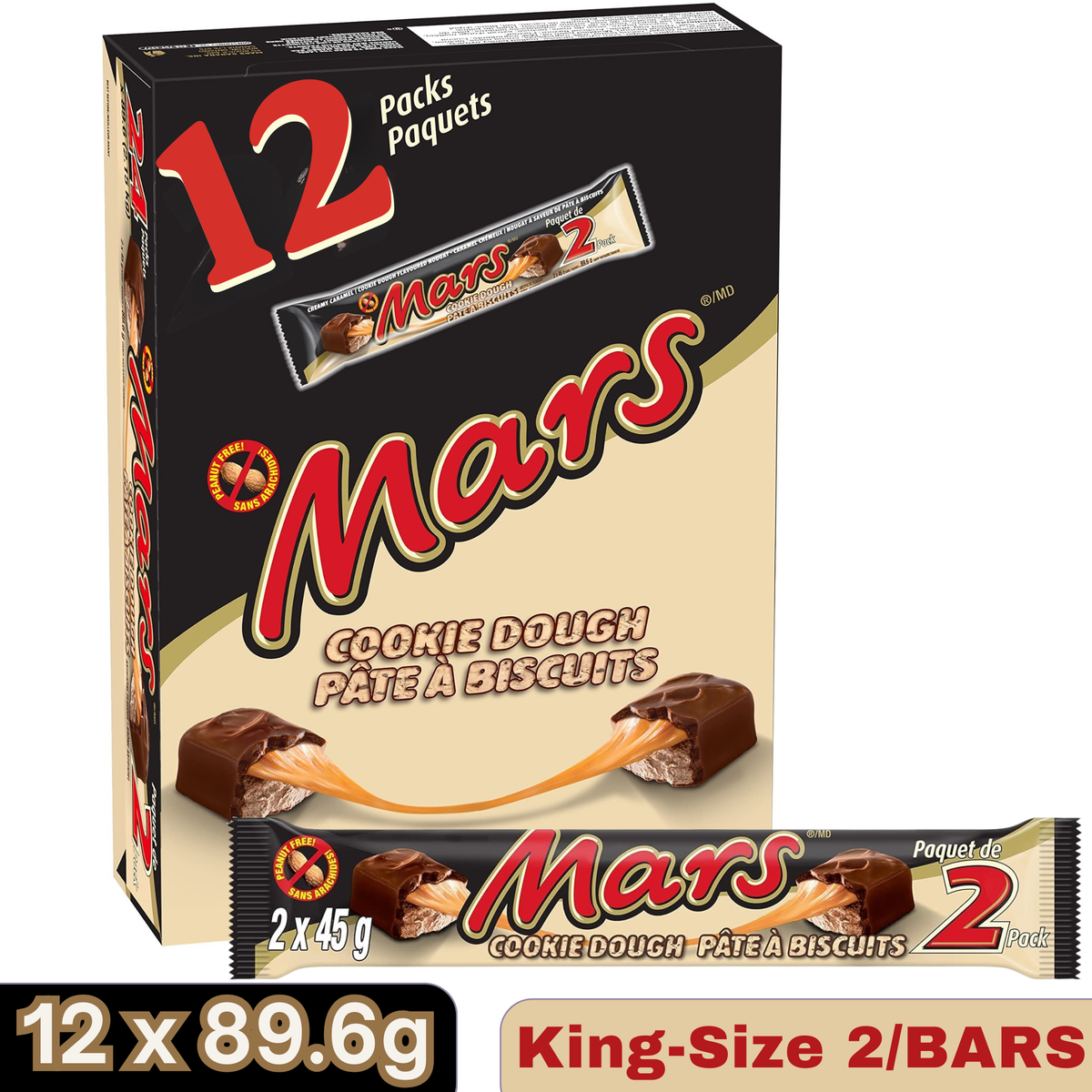 Mars Cookie Dough Milk Chocolate Bars — Pack of 12 × 89.6g (2 Bars per pack)