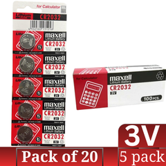 Maxell CR2032 3V Lithium Button Battery Bulk Pack 5-Count × 20 (100 pcs)