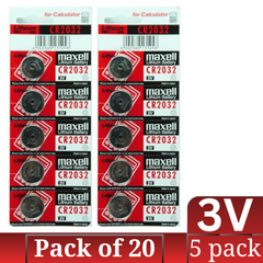 Maxell CR2032 3V Lithium Button Battery Bulk Pack 5-Count × 20 (100 pcs)
