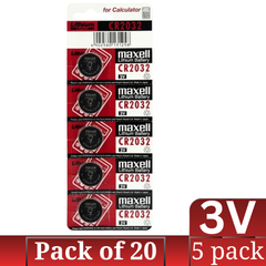 Maxell CR2032 3V Lithium Button Battery Bulk Pack 5-Count × 20 (100 pcs)