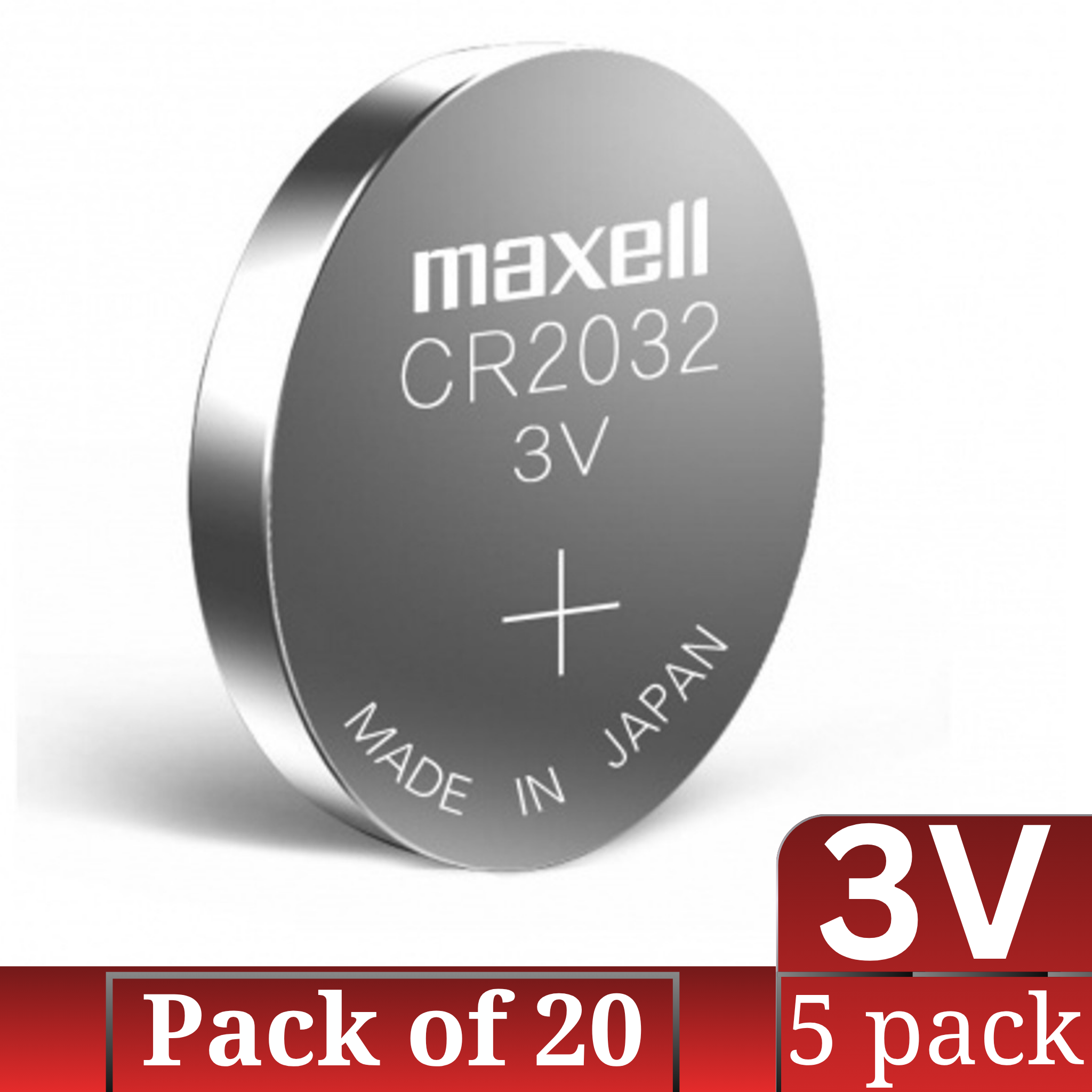 Maxell CR2032 3V Lithium Button Battery Bulk Pack 5-Count × 20 (100 pcs)