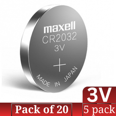 Maxell CR2032 3V Lithium Button Battery Bulk Pack 5-Count × 20 (100 pcs)