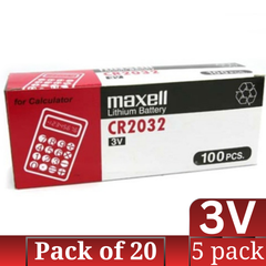 Maxell CR2032 3V Lithium Button Battery Bulk Pack 5-Count × 20 (100 pcs)